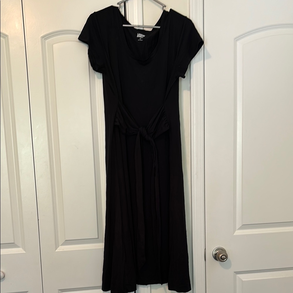 Lands' End Black Midi Sundress V-Neck Short Sleeve